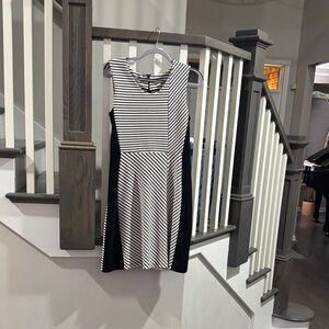 Halogen Black and White Striped Midi Dress